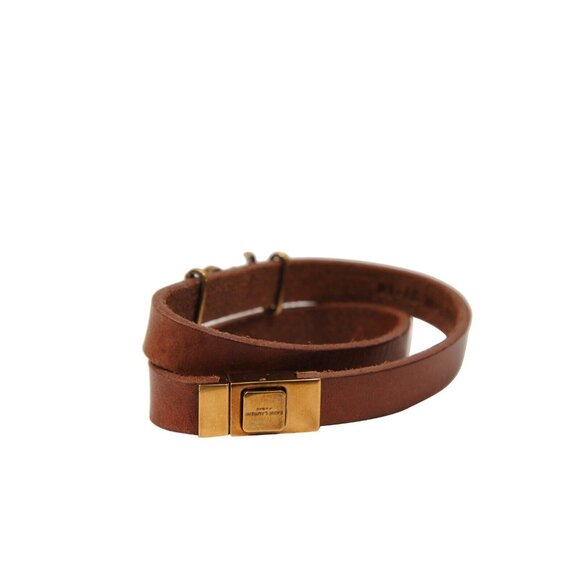 Saint Laurent Opyum YSL Logo Wrap Bracelet Medium Brown Leather Brass Hardware - Picture 4 of 11